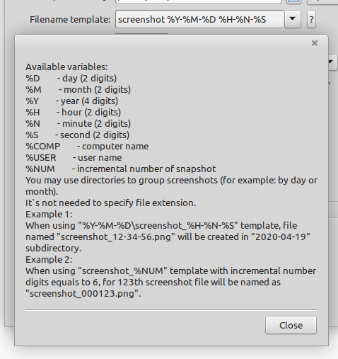 Filename variables description Filename variables description